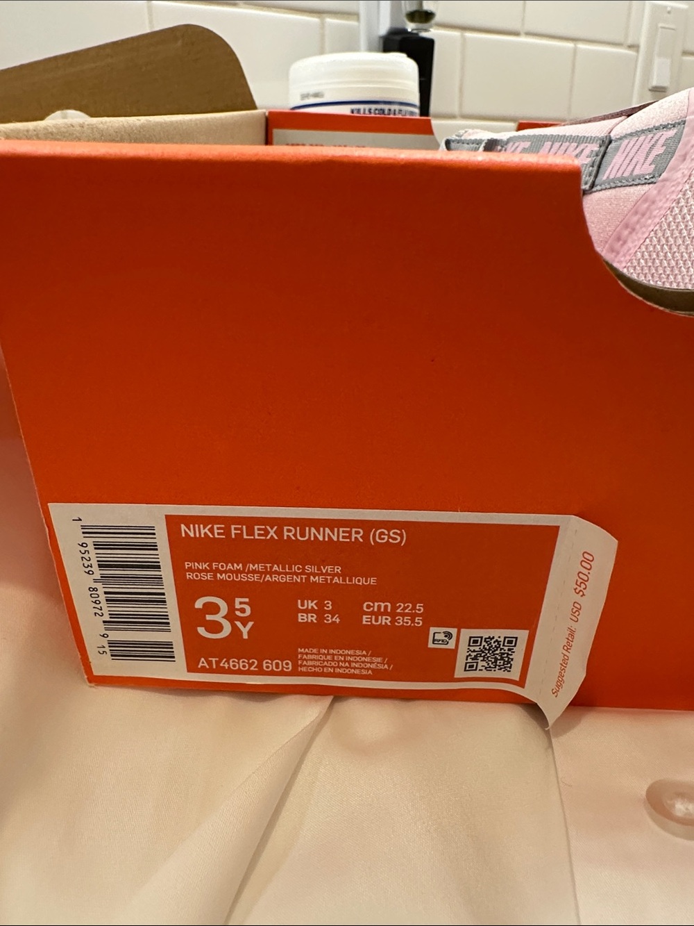 Nike Girls' Runner in Pink Foam with Metallic Silver Accents - Picture 3 of 6